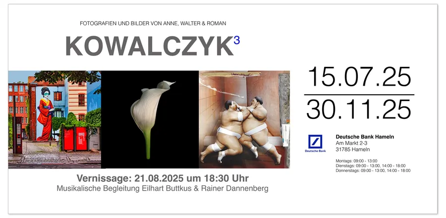 Flyer zur Vernissage am 21.08.2025 in der Deutschen Bank Hameln